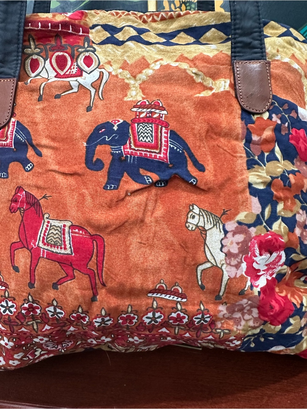 Vintage Bally Elephant Horse Floral Print Large Shoulder Tote - Picture 11 of 16